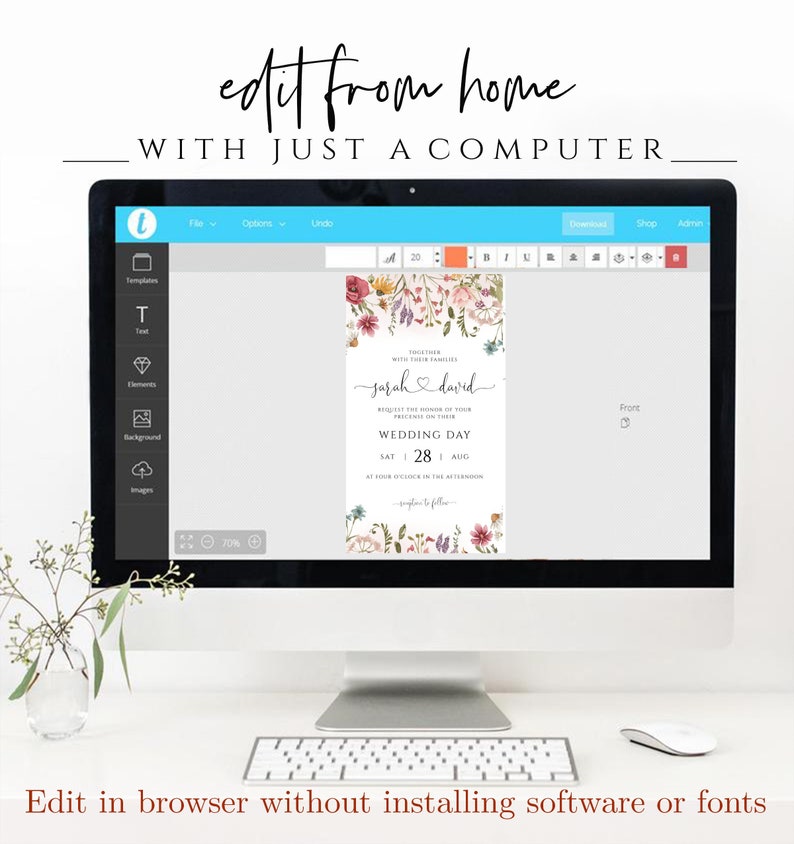 Wildflower Wedding Invitation Template, Digital Wedding Evite, Instant Download, Templett image 8