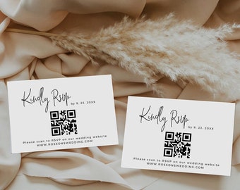 Minimalist Wedding RSVP Card Template: Online QR Code (Instant Download)