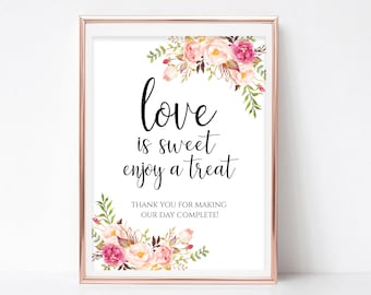 Love is Sweet Please Take a Treat Printable Sign Floral Wedding Decoration Candy Buffet Sign Instant Download 4x6, 5x7, 8x10 Pastel Blooms