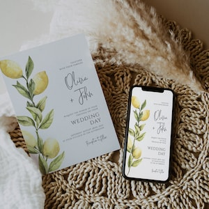 Lemon Wedding Digital Invitation, Electronic Wedding Invite, Iphone Wedding Evite, Digital Download, Templett