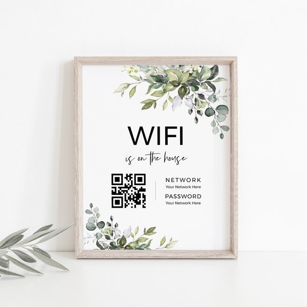 WiFi Sign Printable, Wifi Sign, WiFi Code, WiFi Password, Custom WiFi QR Code Print, Instant Download, POE