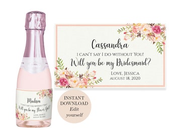 Bridesmaid Wine label Will You be my Maid of Honor Wine Labels Printable Wine Bottle Labels For Bridesmaid Flower Girl Godmother Godparents