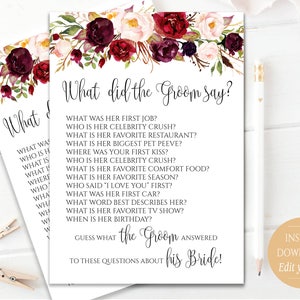 EDITABLE What Did the Groom Say Game What Did Groom Say About - Etsy