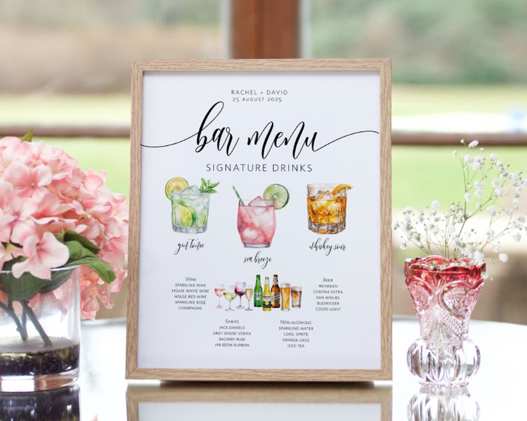 Modern Wedding Bar Menu Template: Signature Drinks Sign (editable) - Etsy
