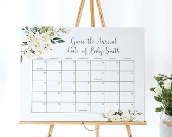 Voorspellingskalender babyverjaardag: vervaldatum witte bloem (bewerkbaar, afdrukbaar)