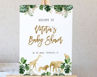 Safari Baby Shower Welcome Sign Template: Jungle Animals Decor  (Instant Download)