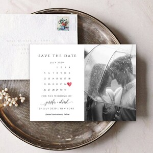 Calendar Save the Date Card, Wedding Save the Date with Photo, Instant Download, Templett