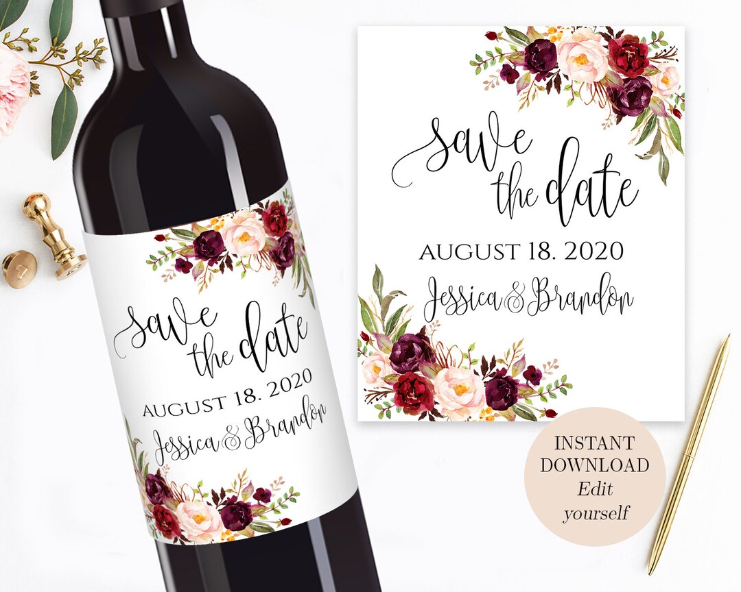 Wedding Save the Date Template Save the Date Wine Label Save the Date