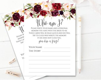 Wer bin ich Brautdusche Spiel Floral Brautdusche Spiel Braut Spiel Hochzeitsdusche Memory Mit der Braut Errate Spiel Instant Download DIY