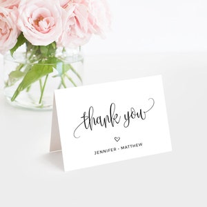Calligraphy Wedding Thank You Card, Printable Folded and Flat Thank You Card, Instant Download, Templett, POPC