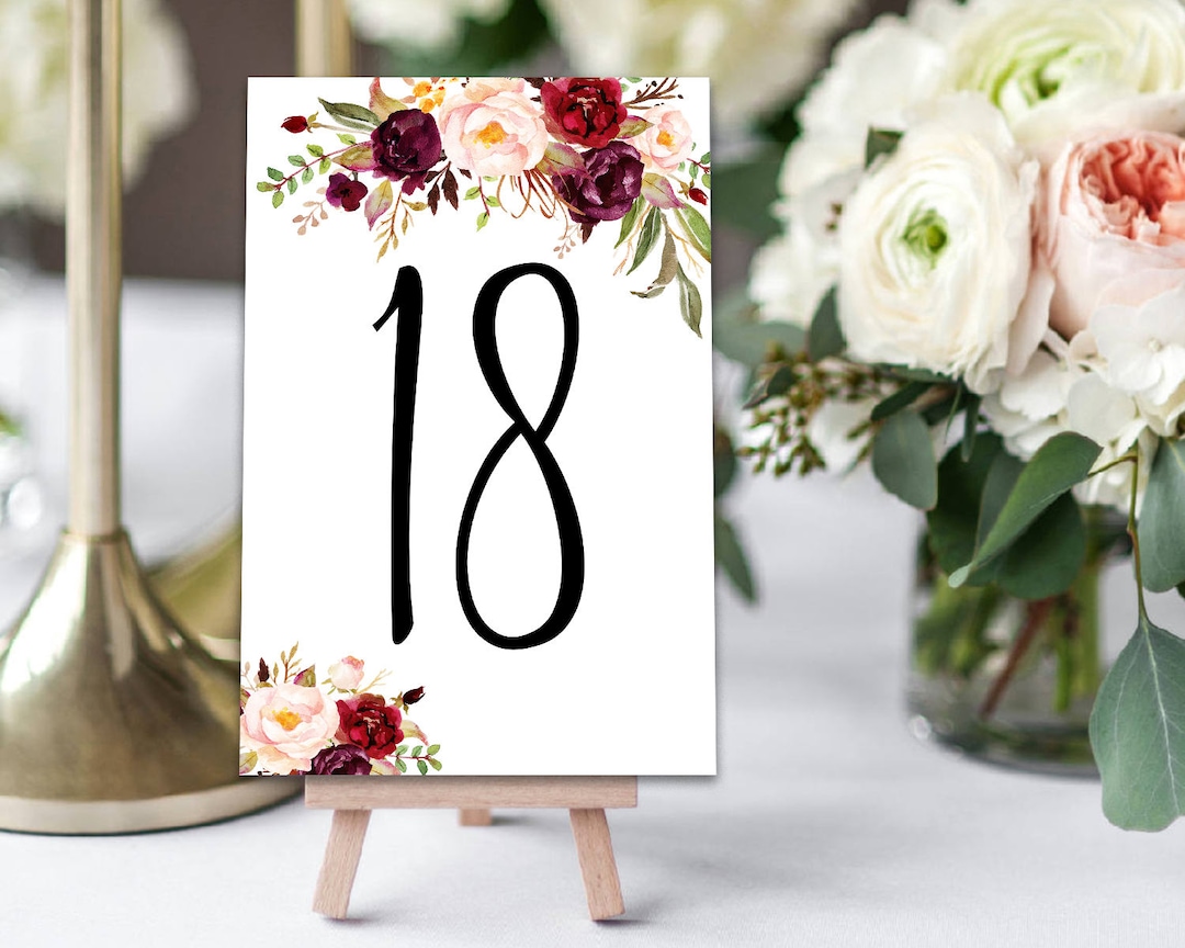 Printable Wedding Table Numbers Printable Table Numbers Marsala Table ...
