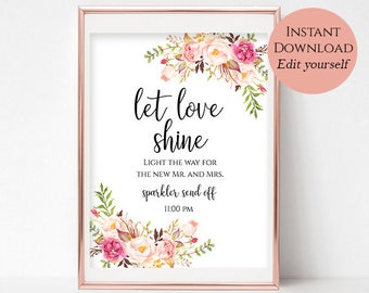 Sparkler Sendoff Sign Printable Sparkler Sign, Editable, Instant Download 4x6, 5x7, 8x10 Pastel Blooms