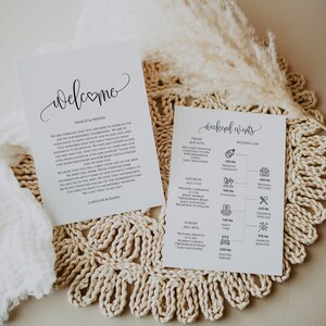 Wedding Welcome Letter and Timeline, Printable Order of Events, Minimalist Wedding, Instant Download, Templett, POPC