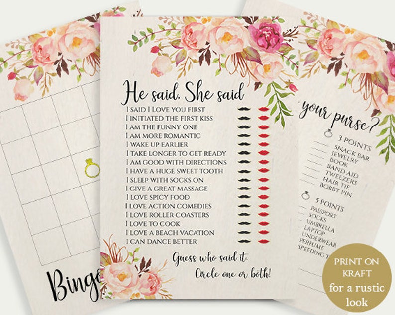 Bridal Shower Games Bridal Shower Game Set Bridal Game Set Etsy