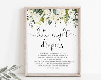 Baby Shower Diapers Thoughts Game, Late Night Diapers Sign, Printable Diaper Game, Instant Download, Templett, PWR