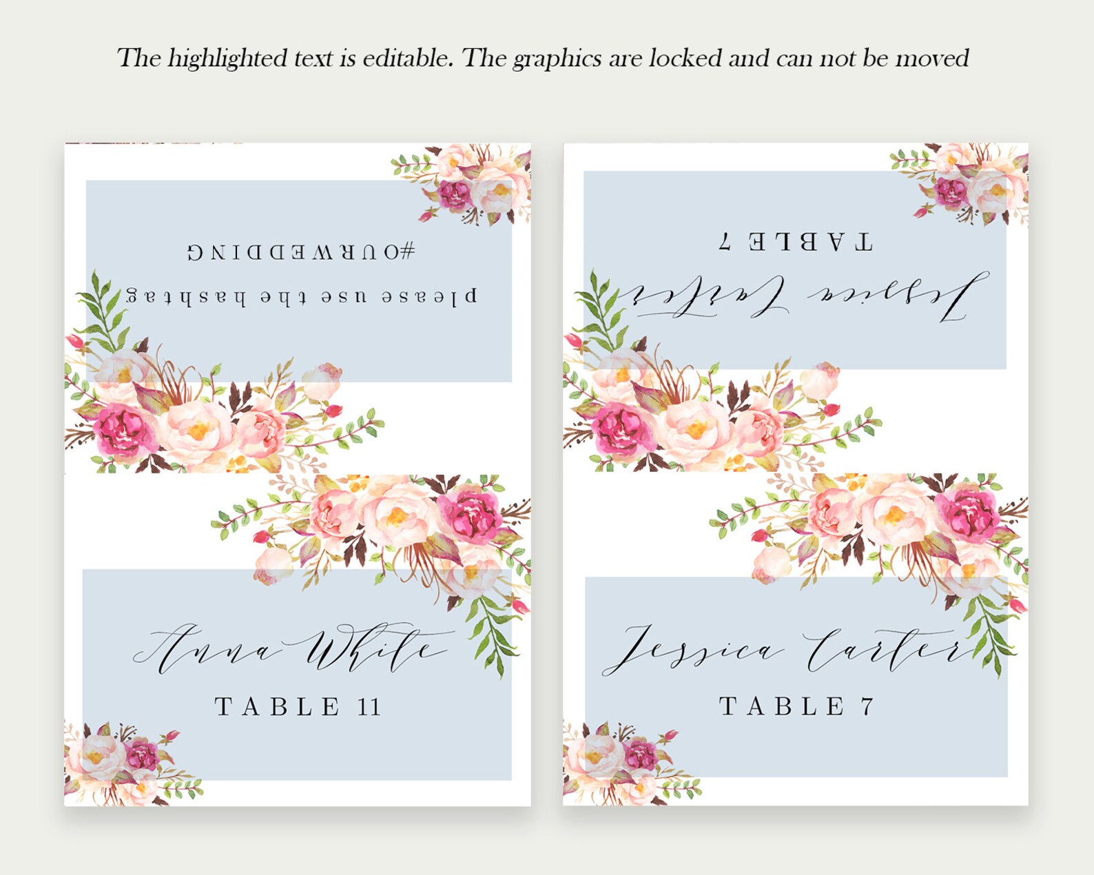 Double Sided Place Cards Printable Place Card Template Etsy