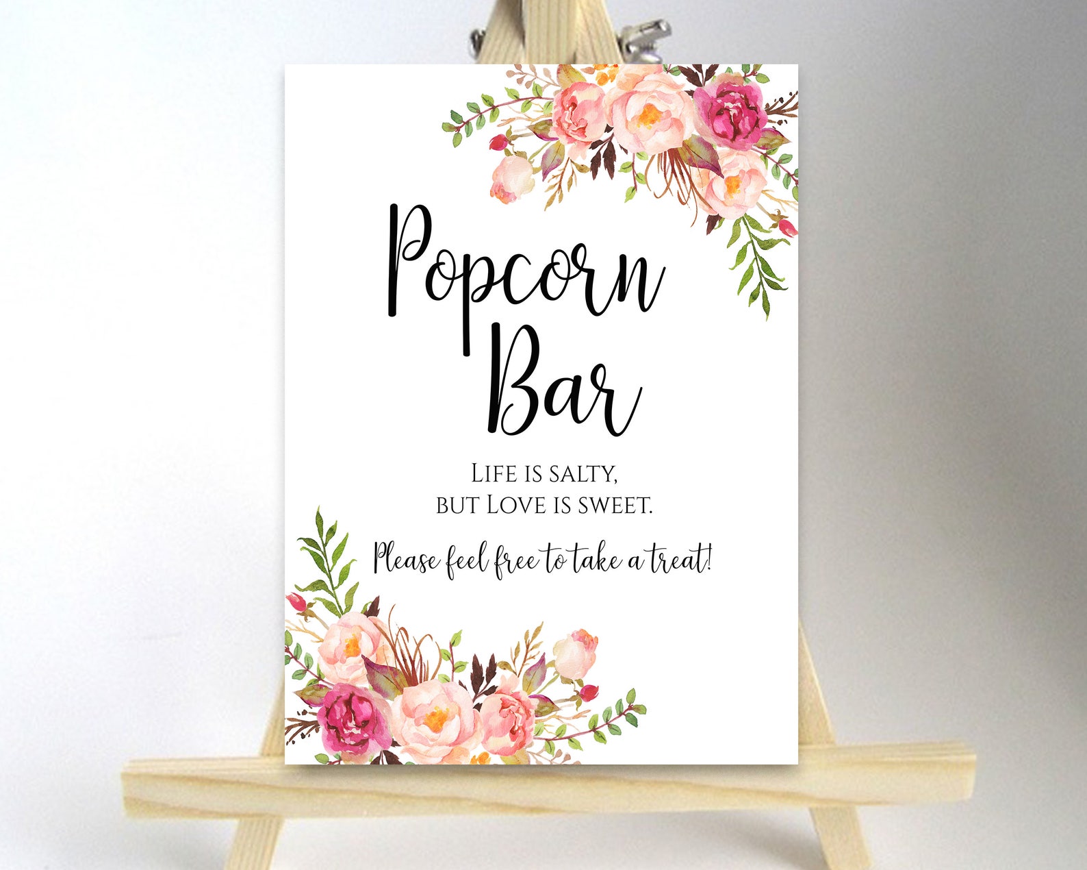 Popcorn Bar Sign Life is Salty but Love is Sweet Floral Shower Etsy