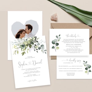 Eucalyptus Wedding Invitation Template: Greenery & Gold (Digital Download)