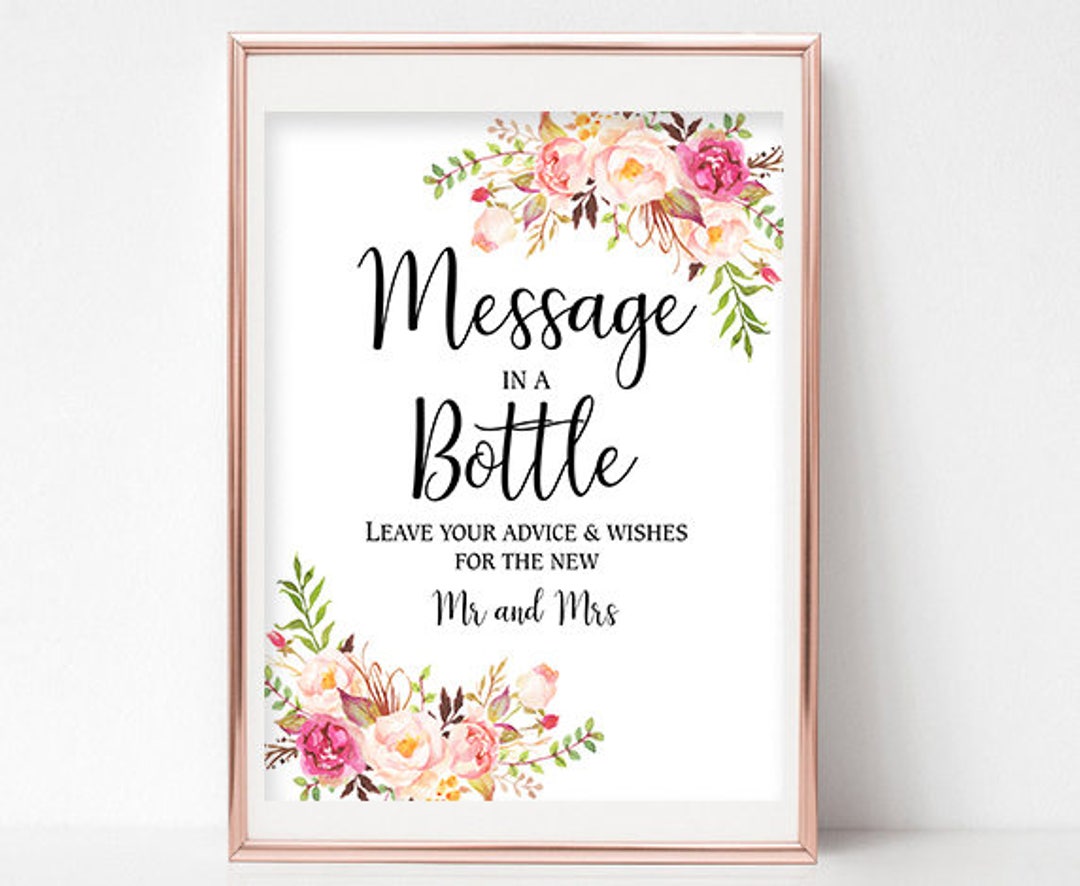 Printable Message in a Bottle Sign Wedding Table Sign Floral Wedding Guestbook Instant Download ...