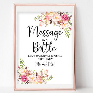 Printable Message in a Bottle Sign Wedding Table Sign Floral Wedding Guestbook Instant Download ...