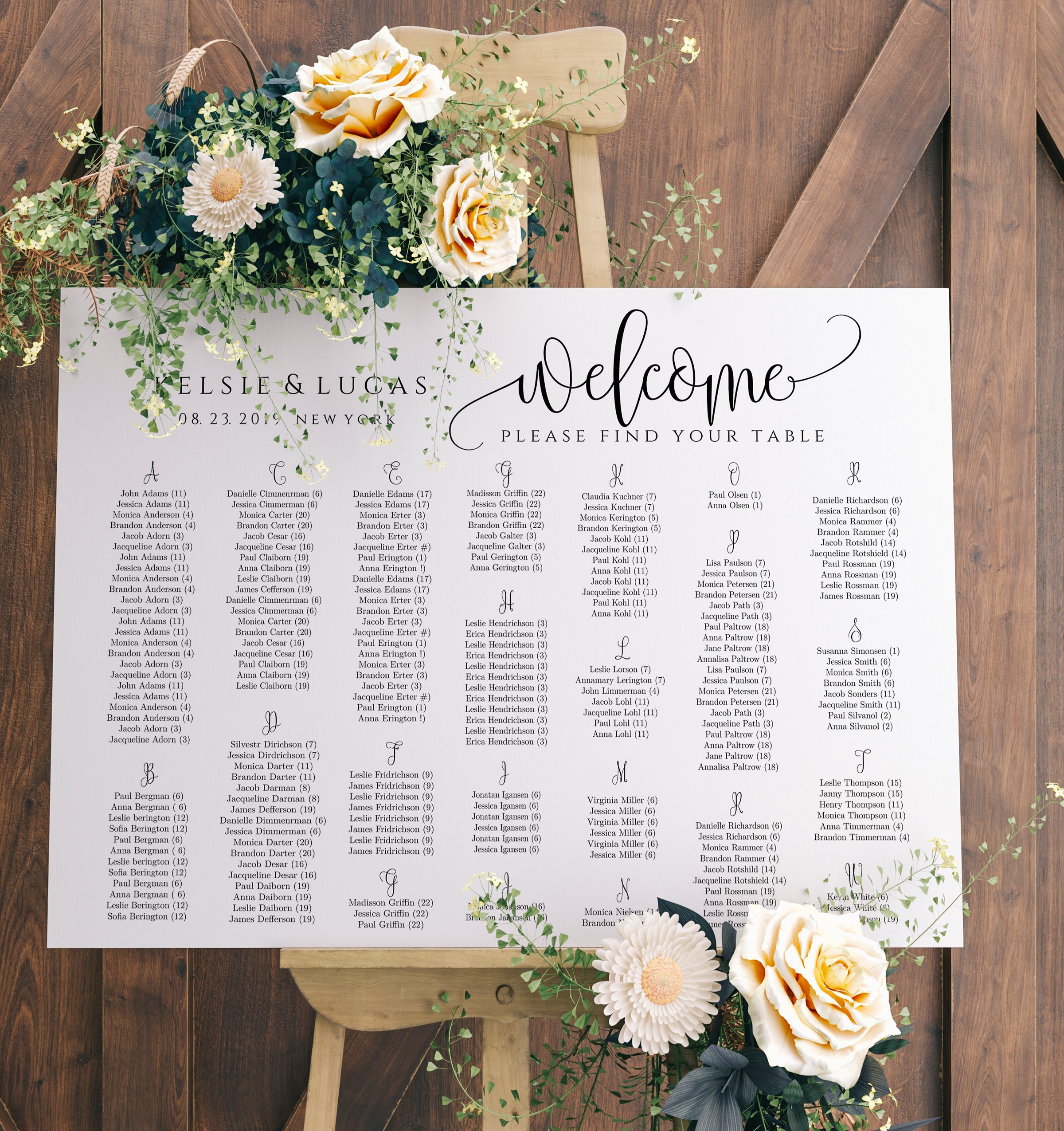Welcome Wedding Seating Chart Alphabetical Order Wedding Etsy