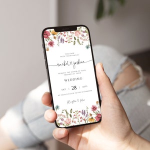 Wildflower Wedding Invitation Template, Digital Wedding Evite, Instant Download, Templett image 2