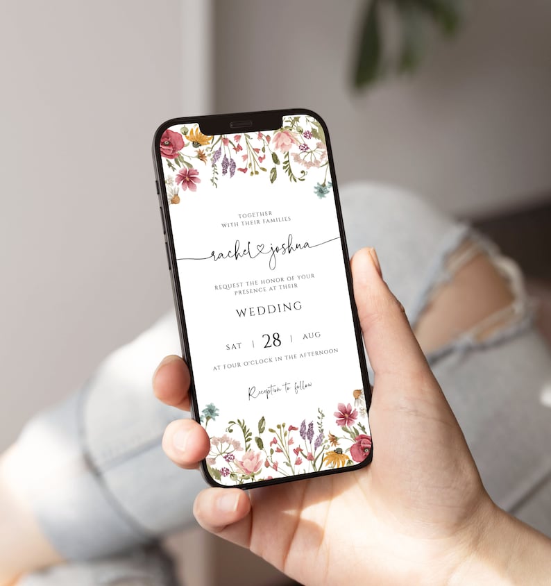 Wildflower Wedding Invitation Template, Digital Wedding Evite, Instant Download, Templett image 2