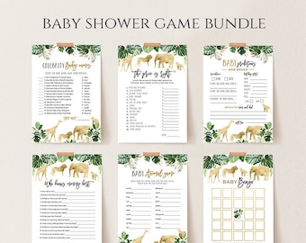 Safari Baby Shower Game Template Set: Printable Editable Games (Instant Download)