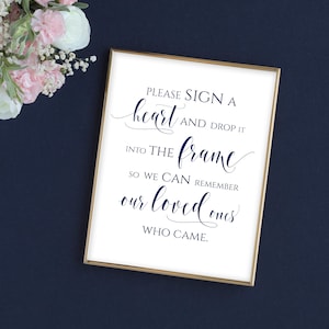 Please Sign a Heart Wedding Sign, Navy Blue Heart Guestbook Sign, Sign a Heart Sign, Heart Guest Book Sign, Reception Sign, Wedding Signs