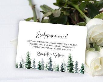 Pine Tree Enclosure Card Template, Custom Enclosure Card Insert Editable for Details, Book Request, Wishing Well, RSVP, Instant Download