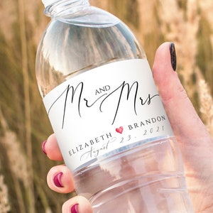Wedding Water Bottle Labels, Mr and Mrs Water Bottle Sticker, Editable Template, Digital Download, Templett