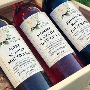 New Mom Gift Wine Labels Mommy Milestones Baby Shower Gift Wine, Fun New Mommy Mother&#39;s Day, Instant Download, Templett