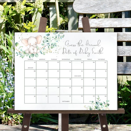 Greenery DUE DATE Calendar Game Printable Guess Baby - Etsy
