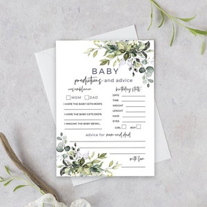 Jeu de baby shower imprimable prédictions de bébé verdure, prédictions de bébé et cartes de conseils, téléchargement immédiat, édition avec Templett, POE