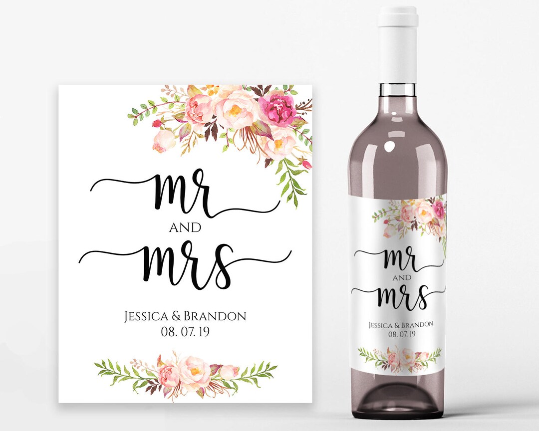Wedding Wine Labels Wedding Wine Printable Wine Label Template Wine Bottle Labels PDF Instant Download Mr and Mrs Wine Bottles Pastel Blooms - Etsy