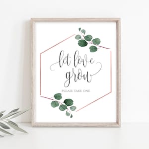 Let Love Grow Sign Let Love Grow Wedding Favors Let Love Grow Printable Let Love Grow Please Take One Greenery Teal Green Seeds Eucalyptus