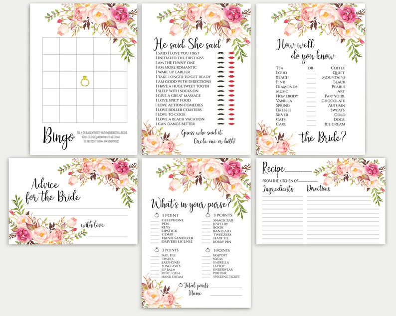 Bridal Shower Games Bridal Shower Game Set Bridal Game Set Etsy