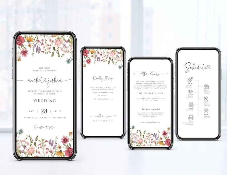 Wildflower Wedding Invitation Template, Digital Wedding Evite, Instant Download, Templett image 3