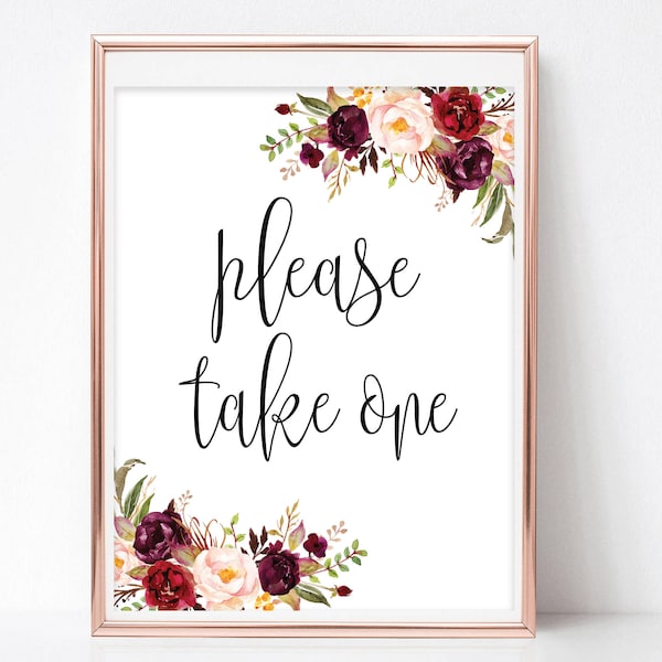 Please Take One Sign Wedding Sign Sweet Table Sign Bridal Shower Printable Sign Treats Sign DIY PDF Instant Download 4x6,5x7,8x10 Boho Chic