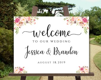 Welcome To Our Wedding Editable Wedding Signs Welcome Wedding Sign Template Welcome Sign Floral Printable Sign Instant Download Landscape