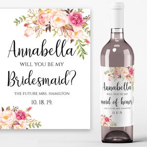 Will You be my Bridesmaid Wine Label Printable Wine Bottle Labels For Flower Girl Maid Of Honor Godmother Groomsman Godparents Godfather DIY
