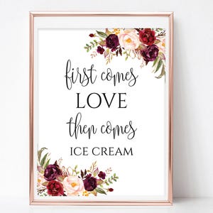 Burgundy Floral Ice Cream Bar Sign: Wedding Sundae (Digital Download), Boho Chic