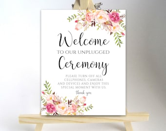 Printable Unplugged Ceremony Sign Unplugged Wedding Sign Turn off Mobile Phones Unplugged Sign Wedding Sign Instant Download Pastel Blooms