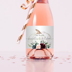 Weißer Kürbis Brautdusche Mini Champagner Etiketten (Instant Download, POM)