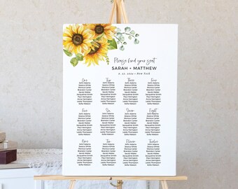 Sunflower Wedding Seating Chart Template: Editable Wedding Seating Plan Sign (Digital Download)
