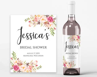 Bridal Shower Wine Labels Bridal Wine Printable Wine Label Template Wine Bottle Labels Bridal Wine Labels PDF Instant Download Pastel Blooms