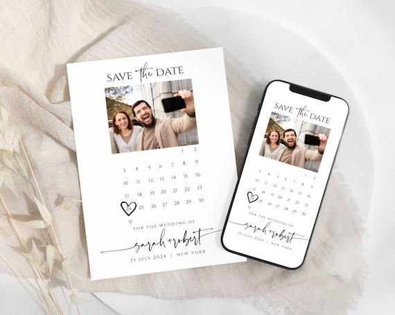 Save The Date Template, Minimalist Digital Save the Date Digital Download, Smartphone, Calendar Template, Editable I FAU