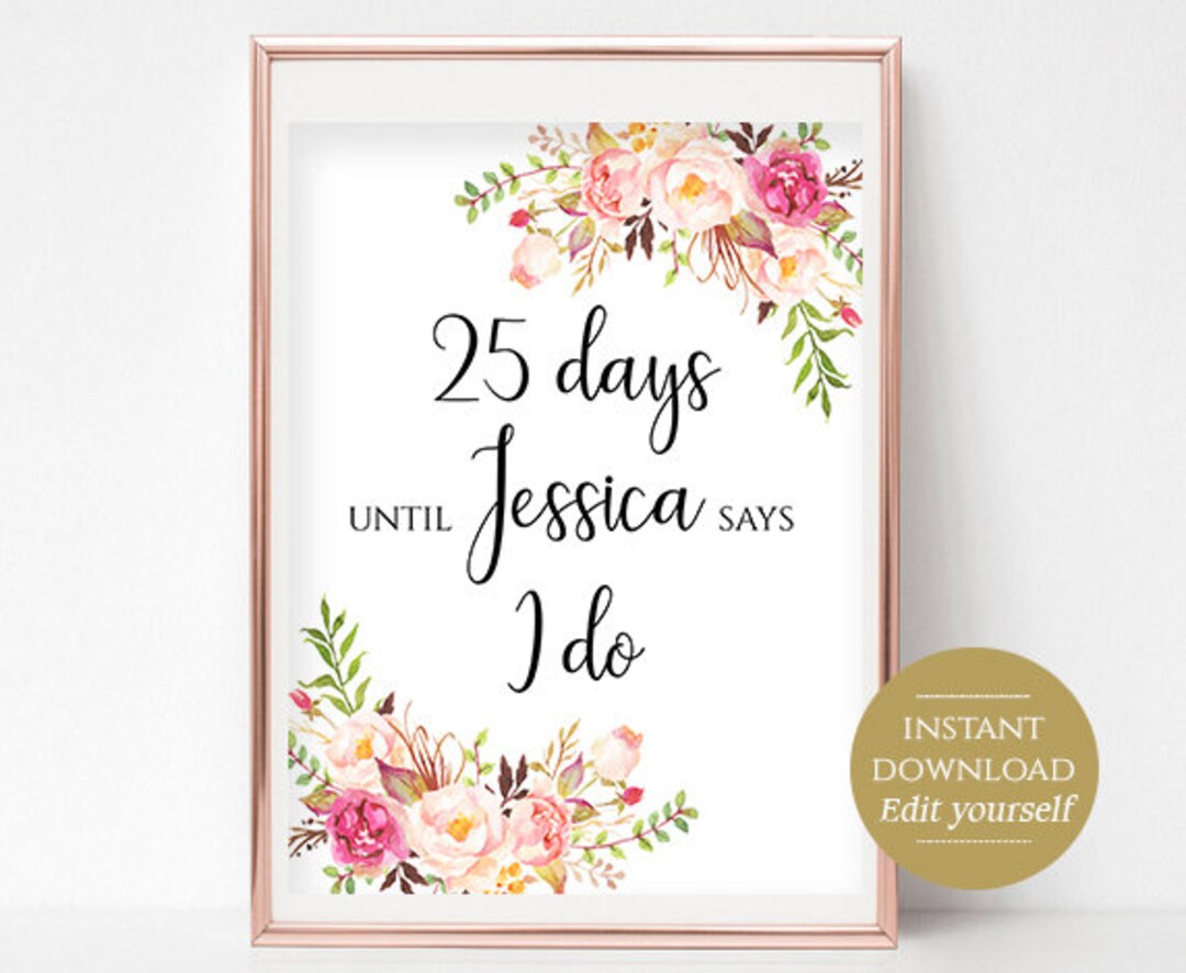 Days Until She Says I Do Sign Bridal Shower Sign Bridal Sign ...