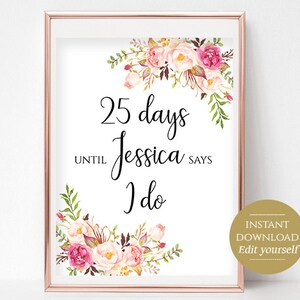 Days Until She Says I Do Sign Bridal Shower Sign Bridal Sign ...
