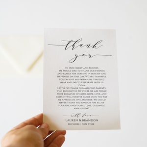 Carta de agradecimiento minimalista, nota para servilleta de boda, plantilla de tarjeta de agradecimiento, descarga instantánea, Templett, OPM